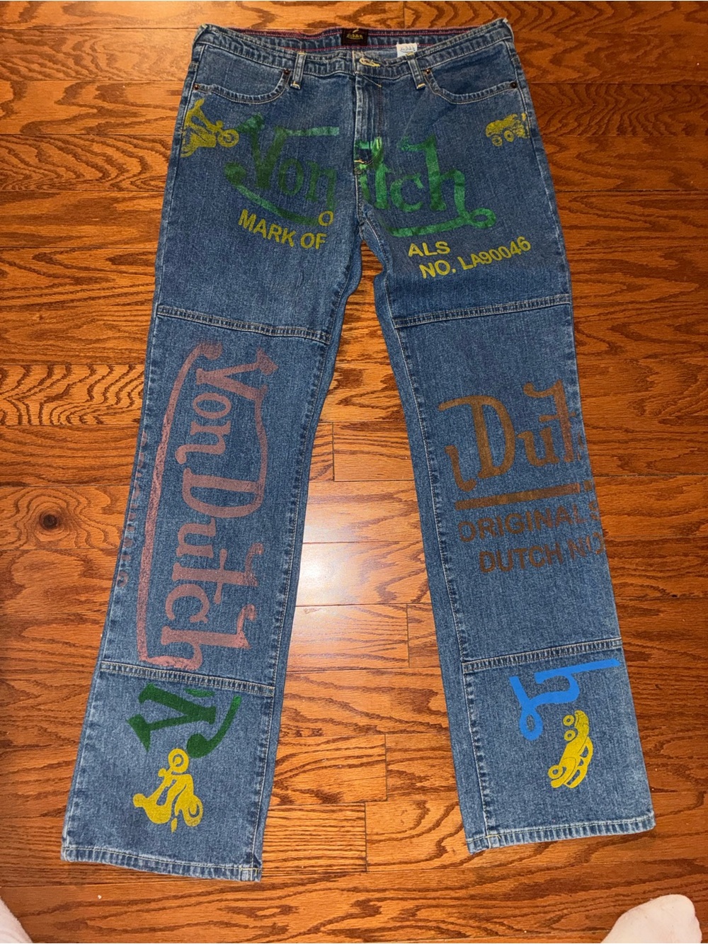 Von Dutch Y2K Graphic Jeans Size 15 Blue Denim Straight Leg